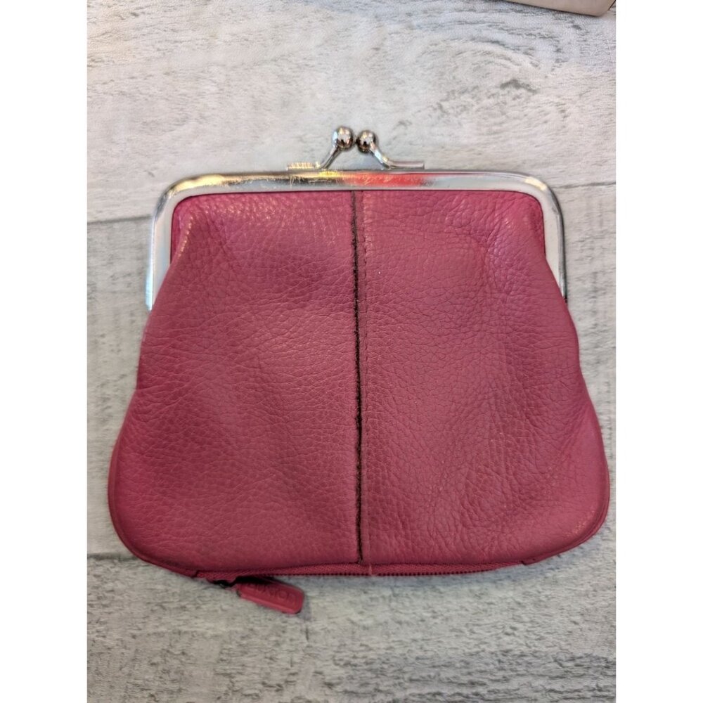 Buxton Genuine Leather Pink Coin Purse Wallet With Kiss Lock Closure & ID Window